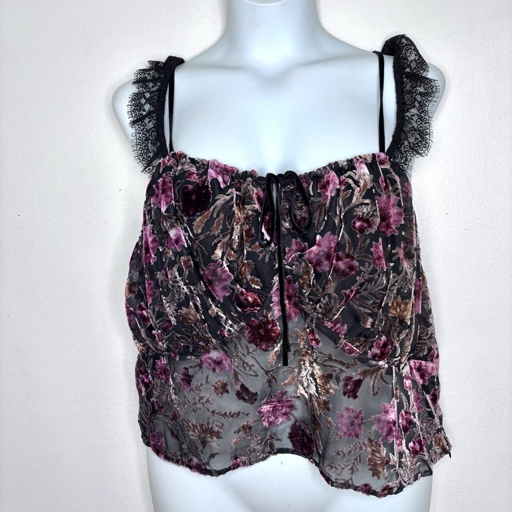 Forever 21 Tank Top 4X Velvet Burnout Sheer Cami Lace Strap Boho Y2K Festival